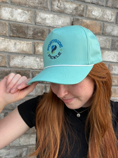 Portside Pickle Aqua Imperial Hat with Round Embroidered Logo and White Rope