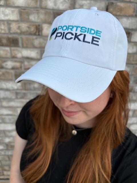 Portside Pickle White Imperial Hat with Stacked Logo, "P" on Left