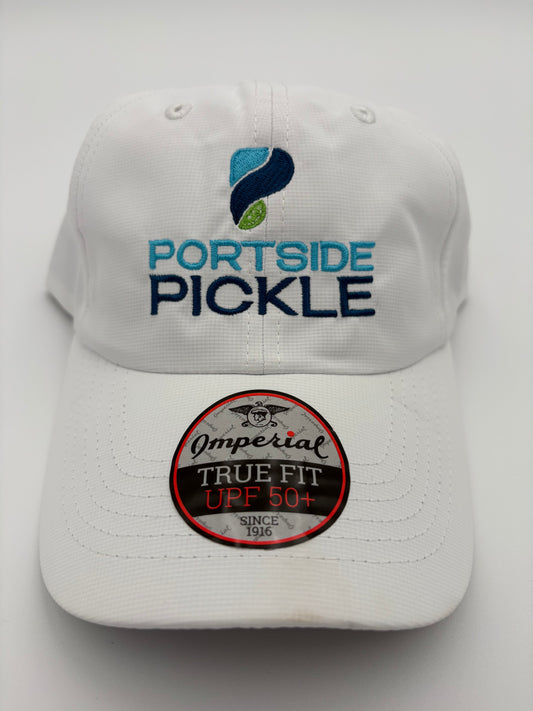 Portside Pickle White Imperial Hat with Stacked Logo, "P" on Top (Larger Lettering)