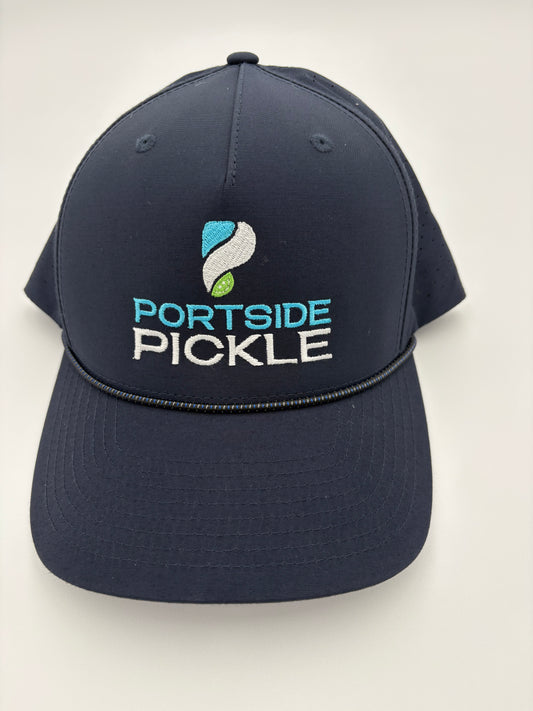 Portside Pickle Navy Richardson Hat with Embroidered Stacked Logo and Navy Rope