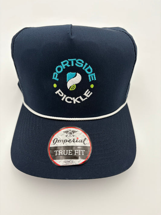 Portside Pickle Navy Imperial Hat with Embroidered Round Logo and White Rope