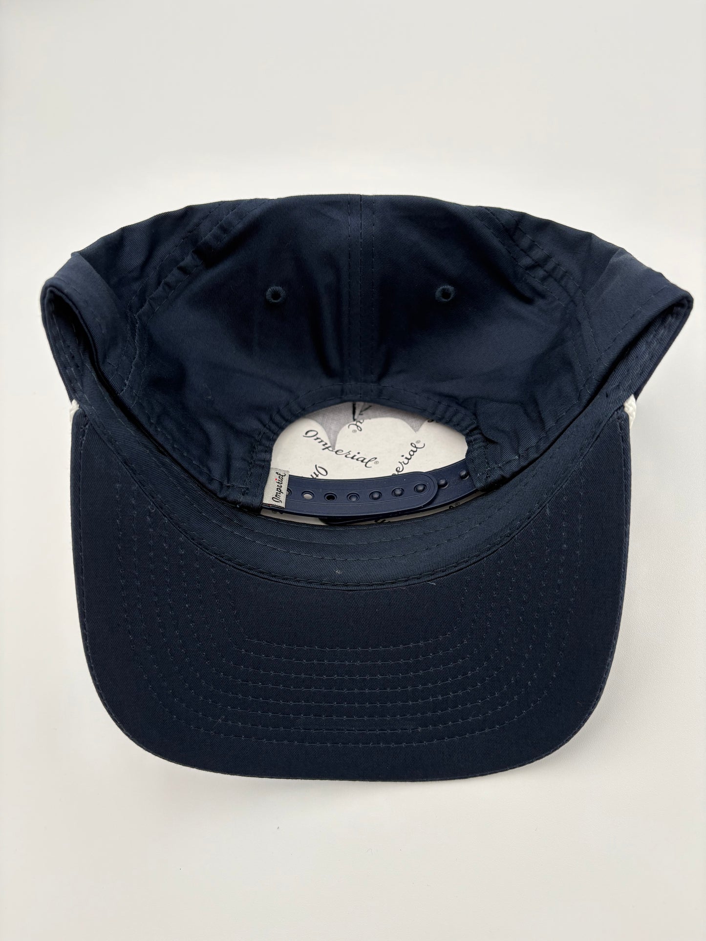 Portside Pickle Navy Imperial Hat with Embroidered Round Logo and White Rope