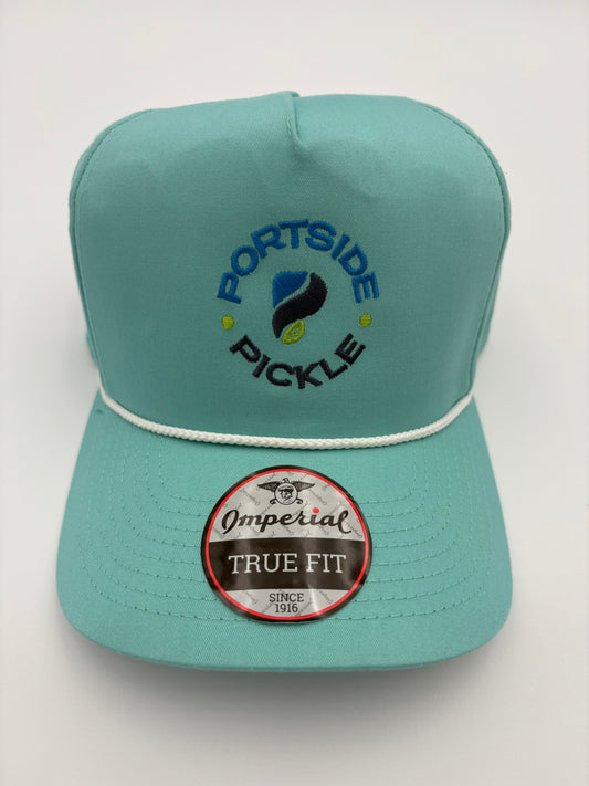 Portside Pickle Aqua Imperial Hat with Round Embroidered Logo and White Rope