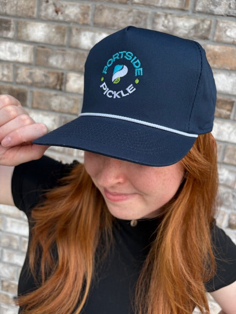 Portside Pickle Navy Imperial Hat with Embroidered Round Logo and White Rope