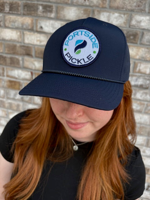 Portside Pickle Navy Richardson Hat with Patch Logo and Navy Rope