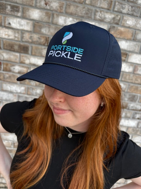 Portside Pickle Navy Richardson Hat with Embroidered Stacked Logo and Navy Rope