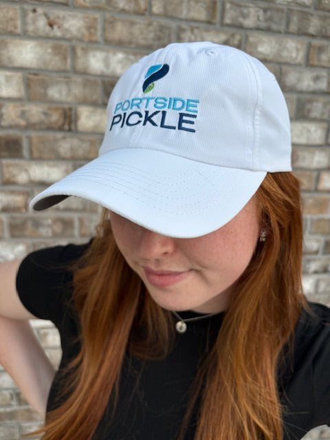 Portside Pickle White Imperial Hat with Stacked Logo, "P" on Top (Larger Lettering)